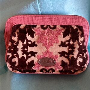 Cake Pink and Chocolate Patterned Velvet Cosmetic Pouch